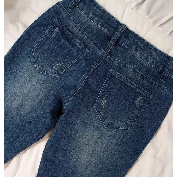 A.Z.I. New York Jeans Sz 4 New Jeweled Mid-rise Raw Hem Distressed Blue Denim - Picture 4 of 10